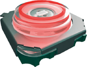Short-stroke pushbutton, 1 Form A (N/O), 50 mA/28 V, illuminated, red, actuator (transparent), 4 N, SMD, 3006.2112