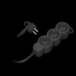 Przedłużacz 3-krotny 2P+Z (Schuko). 1.5m H05VV-F 3x1.0mm2 . Imax 10A. płaska wtyczka. czarny ORAE13145(GS)/B/1,5M
