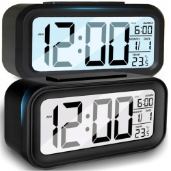 Budzik Cyfrowy LCD czarny podśw. LED Zegar, termometr, data
