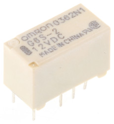 Przekaźnik sygnału, 12V dc, 2 A, DPDT, 2-polowy, montaż PCB, Omron HFD4