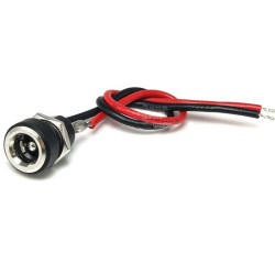 Gniazdo DC 5.5/2.5 żeńskie panelowe z nakrętką M8 30V 2A z przewodami 20cm