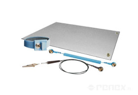 Mata antystatyczna szara, teksturowana 120x100 cm - zestaw: opaska, przewód