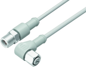 Sensor actuator cable, M12-cable plug, straight to M12-cable socket, angled, 8 pole, 2 m, TPE, gray, 2 A, 77 3734 3729 40908-020
