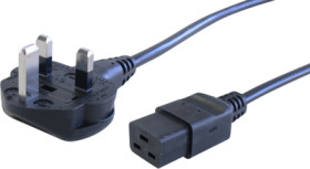 Device connection cable, UK, plug type G, angled on C19 socket, straight, H05VV-F3G1.5 mm², black, 2.5 m, BS13/13-H05VVF3G150-C1