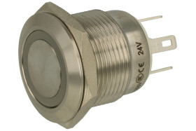 Przełącznik; przyciskowy; GQ19F-10E/J/G/24v/S; OFF-(ON); 1 tor; podświetlenie LED 24V; zielony; monostabilny; na panel; 220V AC;