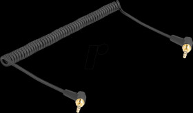 85777 Coiled cable, 3.5 mm 135° jack plug with 6.35 mm adapter, 75 cm