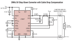 USB 5V 2.5A Output, 42V Input Synchronous Buck with Cable Drop Compensation