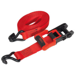 Sealey TD41248JD Ratchet Tie Down 32mm x 4.9m Polyester Webbing &#x2B; J Hooks 1200kg