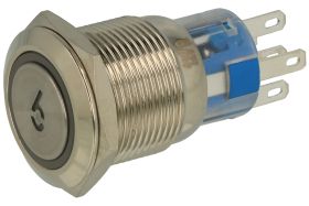 Przełącznik; przyciskowy; PBW-19B6R; OFF-(ON); 1 tor; podświetlenie LED 12V; czerwony; cyfra 6; monostabilny; na panel; 2A; 250V