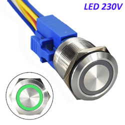 Przełącznik hermetyczny monostabilny 22 mm ( zielony ) LED 230V