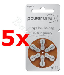 30 x baterie do aparatów słuchowych Power One Varta 312