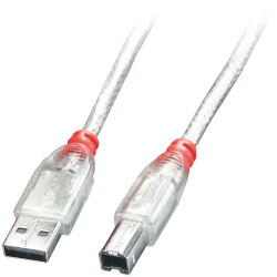 Lindy 41754 3m USB 2.0 Cable - Type A To B, Transparent