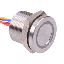 PBAR9AFB000A0G APEM Green LED 5VDC Momentary NO 19mm Piezo Switch Prewired IP68
