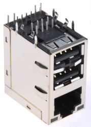 Złącze RJ45 Żeński Złącze RJ45 Przewlekany Bel-Stewart, 90° RJ45+ podwójne USB-żyłowe