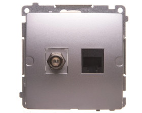 Simon Basic Gniazdo antenowe typu F + RJ45 kat.6 srebrny mat BMAFRJ45.01/43