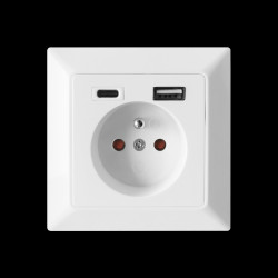 Gniazdo pojedyncze 2P+Z USB-A + USB-C wyjście 5VDC max 2 8A OR-AE-13232