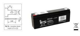 Akumulator VRLA AGM 12V 2.3A (żywotność 6-9lat) IPS 2.3-12 T1