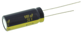 Kondensator 680μF 35V dc Radialny, Otwór przelotowy Panasonic roztaw: 5mm 10 (Dia.) x 25mm