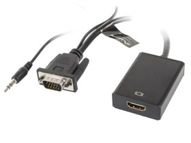 Lanberg VGA Male to HDMI Female + Audio 3.5mm 3-pin Mini Jack Converter