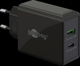 61673 USB charger, 30 W, 1x USB-A, 1x USB-C (PD), black