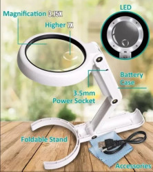 Lupa ręczno-stołowa z podświetlaniem LED 3,75X (11D) / 7X (24D) MA-025