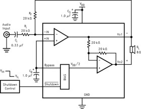 1.1-W, mono, analog input Class-AB audio amplifier with ultra-low current shutdown mode