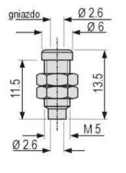 Gniazdo mini nieizolowane 2.6mm M5 przyłącze lutowane