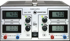 Laboratory power supply, 40 VDC, outputs: 2 (2.5 A/2.5 A), 0 to 2.5 A, 200 W, 230 VAC, 2229.2