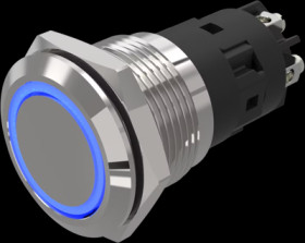 Vandal-proof pushbutton, silver, illuminated  (blue), mounting Ø 19 mm, IP65/IP67, 82-5152.1124