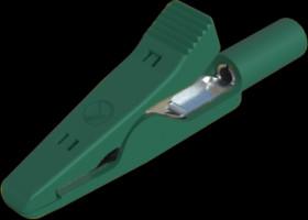 Alligator clip, green, max. 4 mm, L 41.5 mm, CAT O, socket 2 mm, 973584104