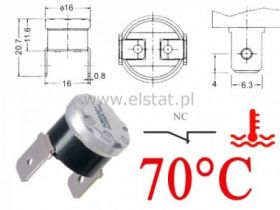 Termostat bimetaliczny 250VAC 10A 70°C pionowy, NC