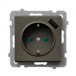 Sonata Gniazdo pojedyncze z uziemieniem schuko z przesłonami torów prądowych z ładowarką USB czekoladowy metalik GP-1RSPUSB/m/40