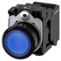Przycisk okrągły, podświetlany, 22 mm, tworzywo, niebieski, przycisk, płaski, ze stykiem chwilowym, z uchwytem3SU1102-0AB50-3BA0