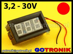 Woltomierz panelowy cyfrowy LED 3,2-30V CZERWONY obudowa