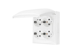 SIMON AQUACLICK Gniazdo poczwórne z uziemieniem SCHUKO klapka w kolorze z przesłonami zaciski śrubowe IP44 biały ACGSZ4Z/11 KONT