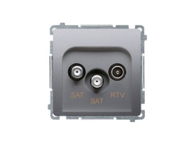 SIMON BASIC Gniazdo antenowe satelitarne podwójne końcowe SAT-SAT-RTV (moduł) 2xwejście: SAT: 5–2400 MHz RTV: 5–862 MHz srebrny