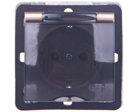 IMPRESJA Gniazdo bryzgoszczelne z/u Schuko IP44 z przesłonami klapka przezroczysta złoty metalik GPH-1YSP/m/28/d