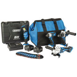 Draper 90470 D20 20V Workshop Kit (4 Pc) (1x 3Ah Batt, 1x 4Ah Batt, Charger/Bag)