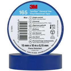 3M 165BL1E Temflex&#x2122; 165 Electrical Tape Blue 10 m x 15 mm 1 pc