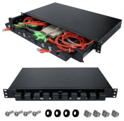 Szuflada zapasu kabla do szafy RACK 19 1U 320mm przełącznica wysuwana z organizerem Czarna