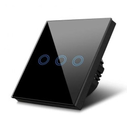 Dotykowy włącznik światła, podtrójny, szklany, czarny z okrągłym przyciskiem MCE705B