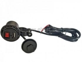 Ładowarka motocyklowa USB; 2,1A z wyłącznikiem