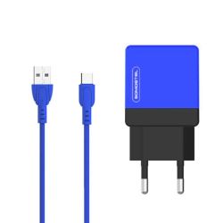 Ładowarka sieciowa 2.1A 2xUSB + przyłącze USB typ C niebieska