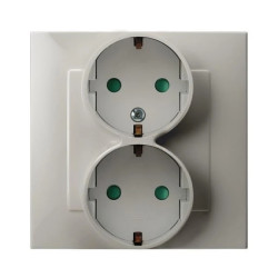 SZAFIR Gniazdo podwójne z uziemieniem schuko z przesłonami torów prądowych, kompletne z ramką kaszmirowy beż GP-2ZSP/83