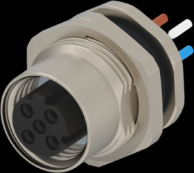 Panel socket, M12, 4 pole, strand connection, screw locking, straight, T4171110504-001