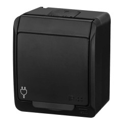HERMES Gniazdo pojedyncze z klapką Z/U natynkowe IP44 czarne 0321-09