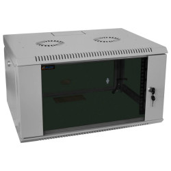Szafa wisząca RACK 19 6U 450mm szara drzwi szklane COM-BOX MIRSAN