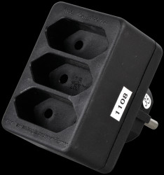 Safety plug, 3 x Euro sockets, black