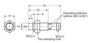 E2B-M12KN08-M1-C1, Czujnik indukcyjny, M12x1, NPN/NO, sr=8mm złącze M12x1, dł. obudowy 51 mm, czoło odkryte, OMRON, E2BM12KN08M1