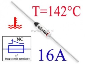 Bezpiecznik termiczny 16A; 142°C; axialny; THT